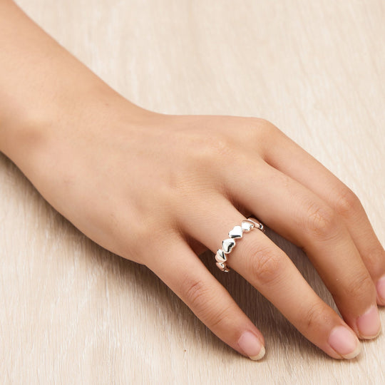 Silver Plated Adjustable Heart Band Ring - Philip Jones Jewellery