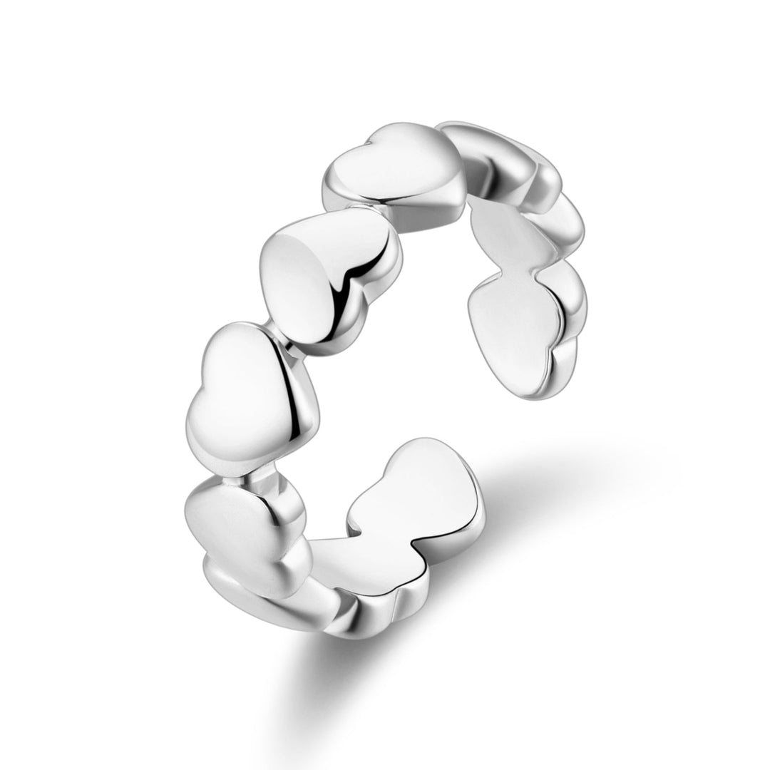 Silver Plated Adjustable Heart Band Ring - Philip Jones Jewellery