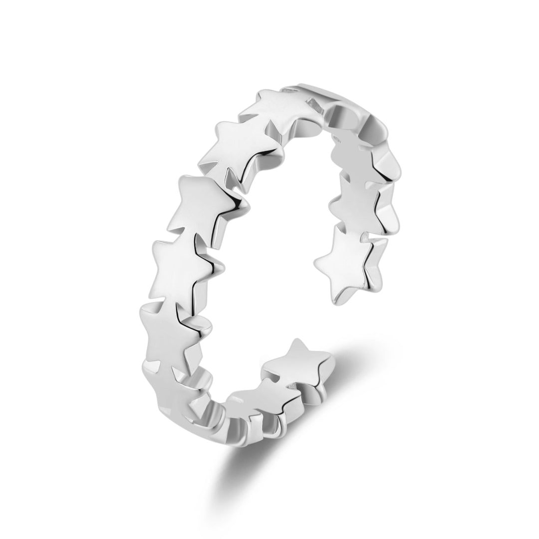 Silver Plated Adjustable Star Band Ring - Philip Jones Jewellery
