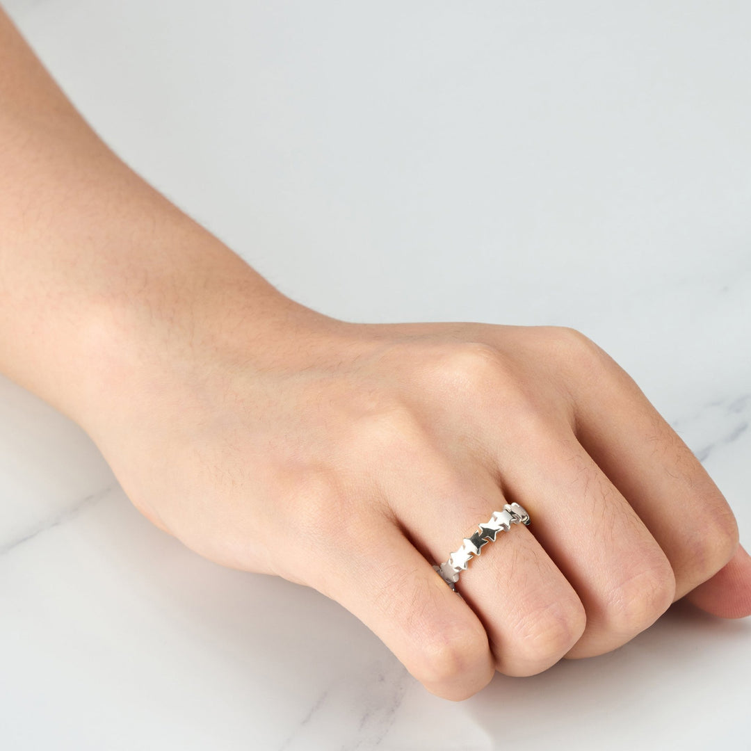 Silver Plated Adjustable Star Band Ring - Philip Jones Jewellery