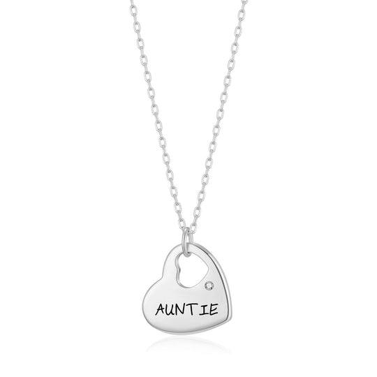 Silver Plated Auntie Heart Necklace Created with Zircondia® Crystals - Philip Jones Jewellery