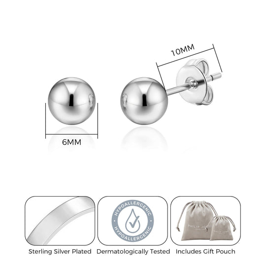 Silver Plated Ball Stud Earrings - Philip Jones Jewellery