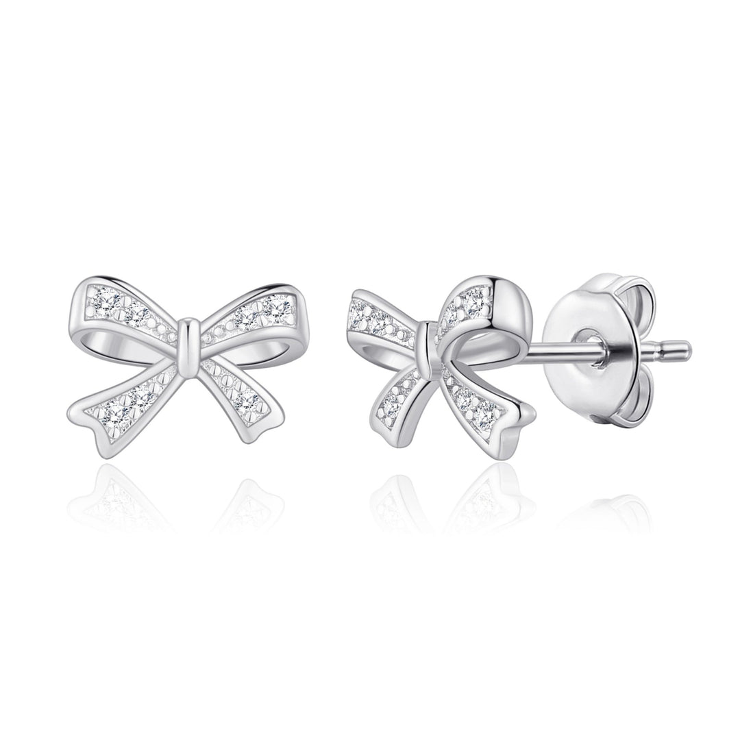 Silver Plated Bow Earrings Created with Zircondia® Crystals - Philip Jones Jewellery