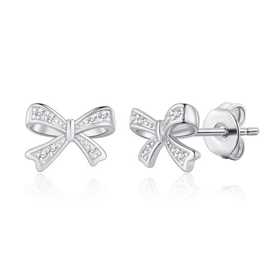 Silver Plated Bow Earrings Created with Zircondia® Crystals - Philip Jones Jewellery
