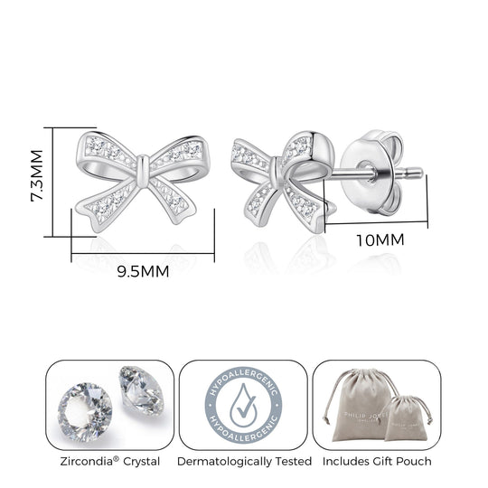 Silver Plated Bow Earrings Created with Zircondia® Crystals - Philip Jones Jewellery