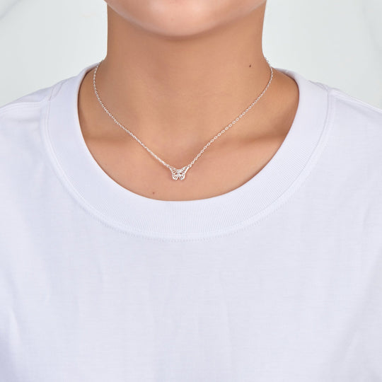 Silver Plated Butterfly Necklace Created with Zircondia® Crystals - Philip Jones Jewellery