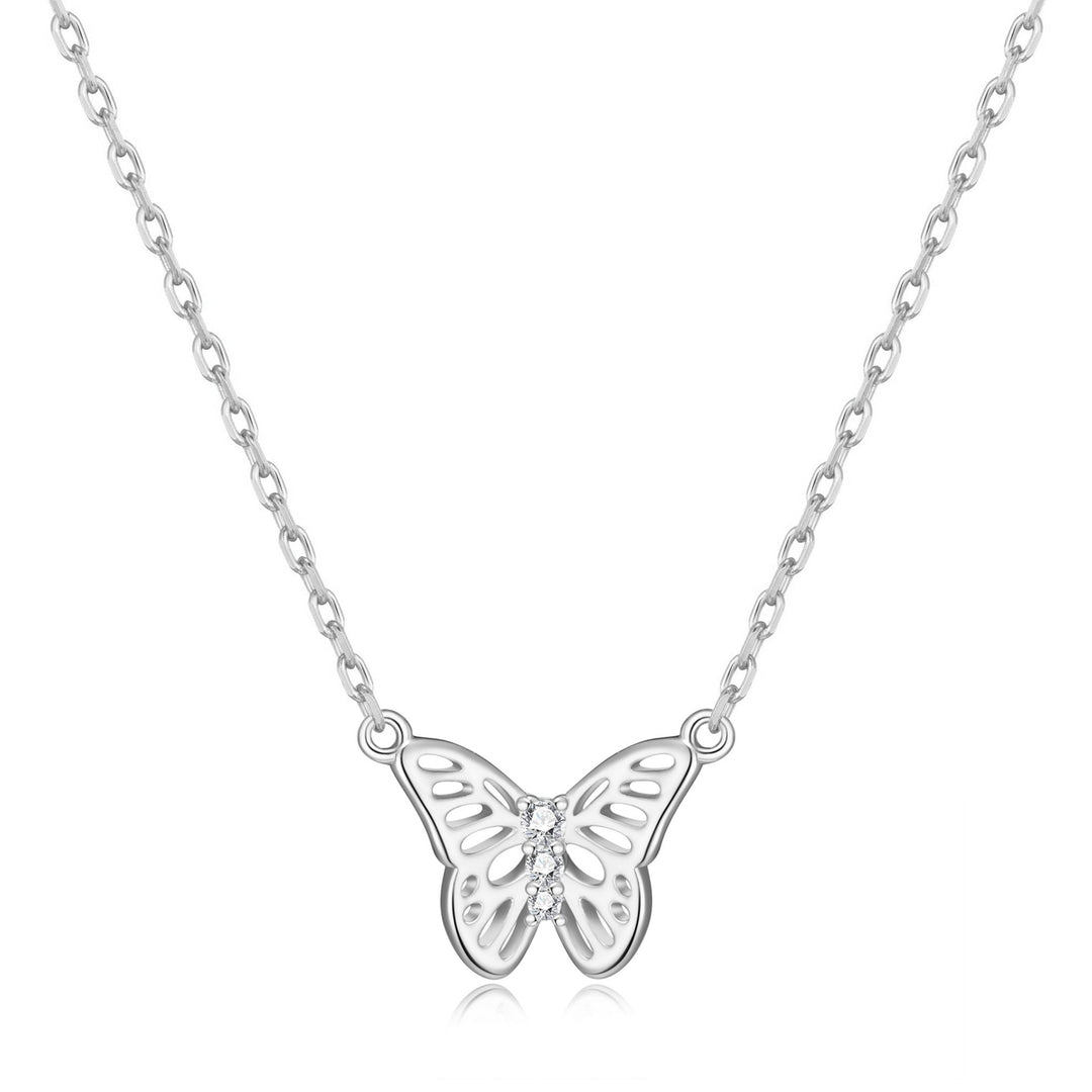 Silver Plated Butterfly Necklace Created with Zircondia® Crystals - Philip Jones Jewellery