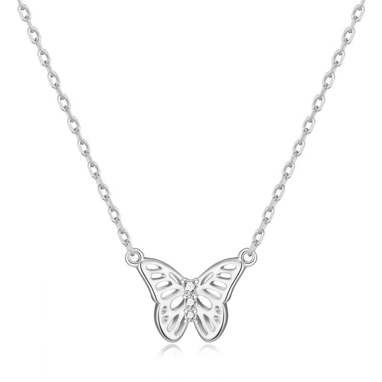 Silver Plated Butterfly Necklace Created with Zircondia® Crystals - Philip Jones Jewellery
