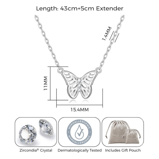 Silver Plated Butterfly Necklace Created with Zircondia® Crystals - Philip Jones Jewellery