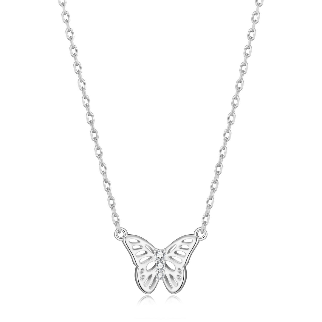 Silver Plated Butterfly Necklace Created with Zircondia® Crystals - Philip Jones Jewellery
