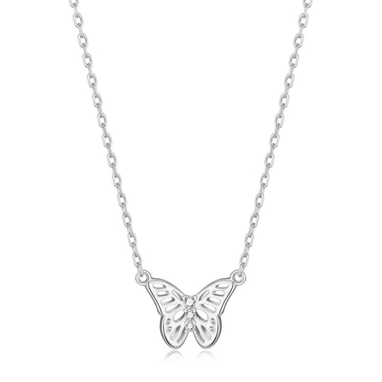 Silver Plated Butterfly Necklace Created with Zircondia® Crystals - Philip Jones Jewellery