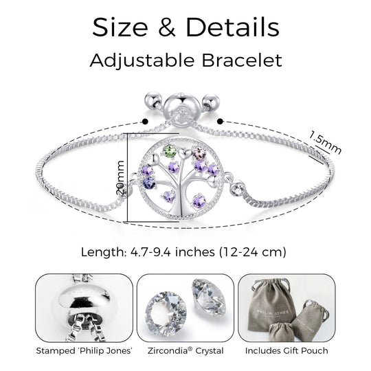 Silver Plated Chakra Tree of Life Bracelet Created with Zircondia® Crystals - Philip Jones Jewellery