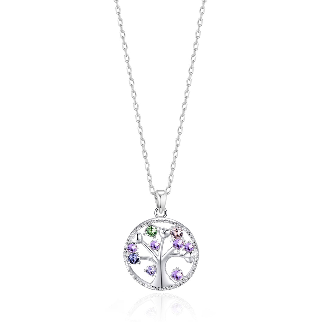 Silver Plated Chakra Tree of Life Necklace Created with Zircondia® Crystals - Philip Jones Jewellery
