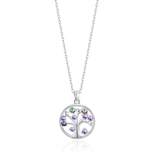Silver Plated Chakra Tree of Life Necklace Created with Zircondia® Crystals - Philip Jones Jewellery