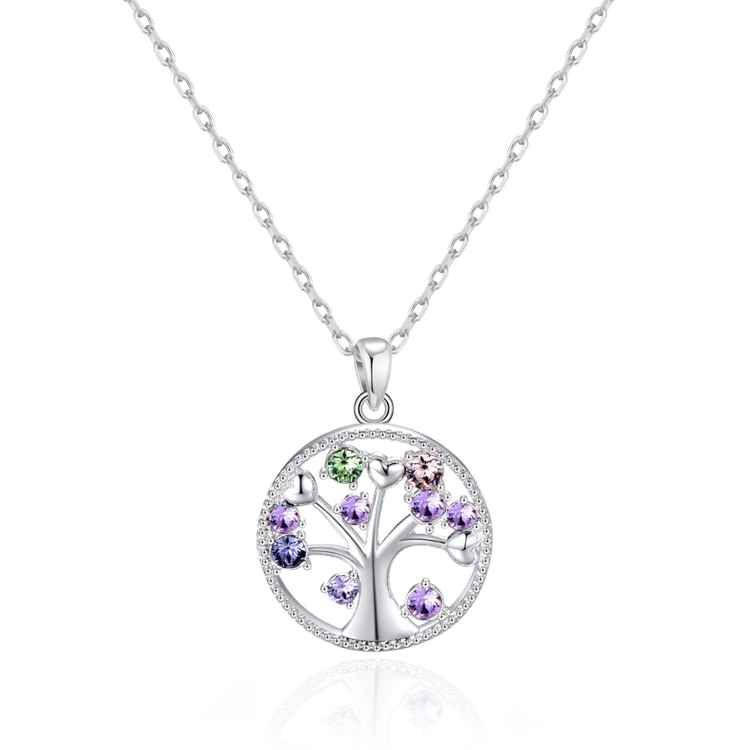 Silver Plated Chakra Tree of Life Necklace Created with Zircondia® Crystals - Philip Jones Jewellery