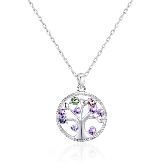 Silver Plated Chakra Tree of Life Necklace Created with Zircondia® Crystals - Philip Jones Jewellery