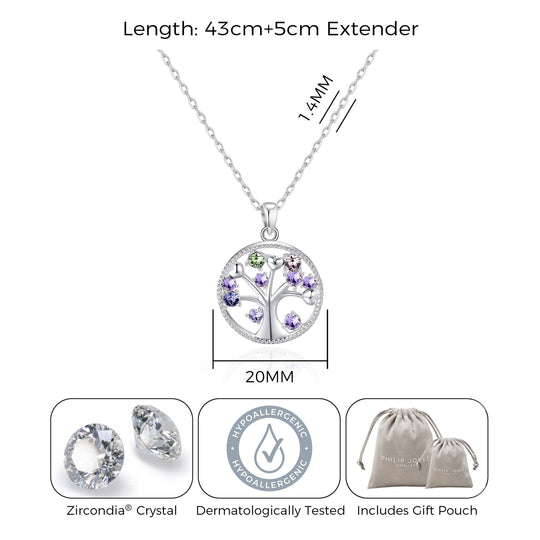 Silver Plated Chakra Tree of Life Necklace Created with Zircondia® Crystals - Philip Jones Jewellery