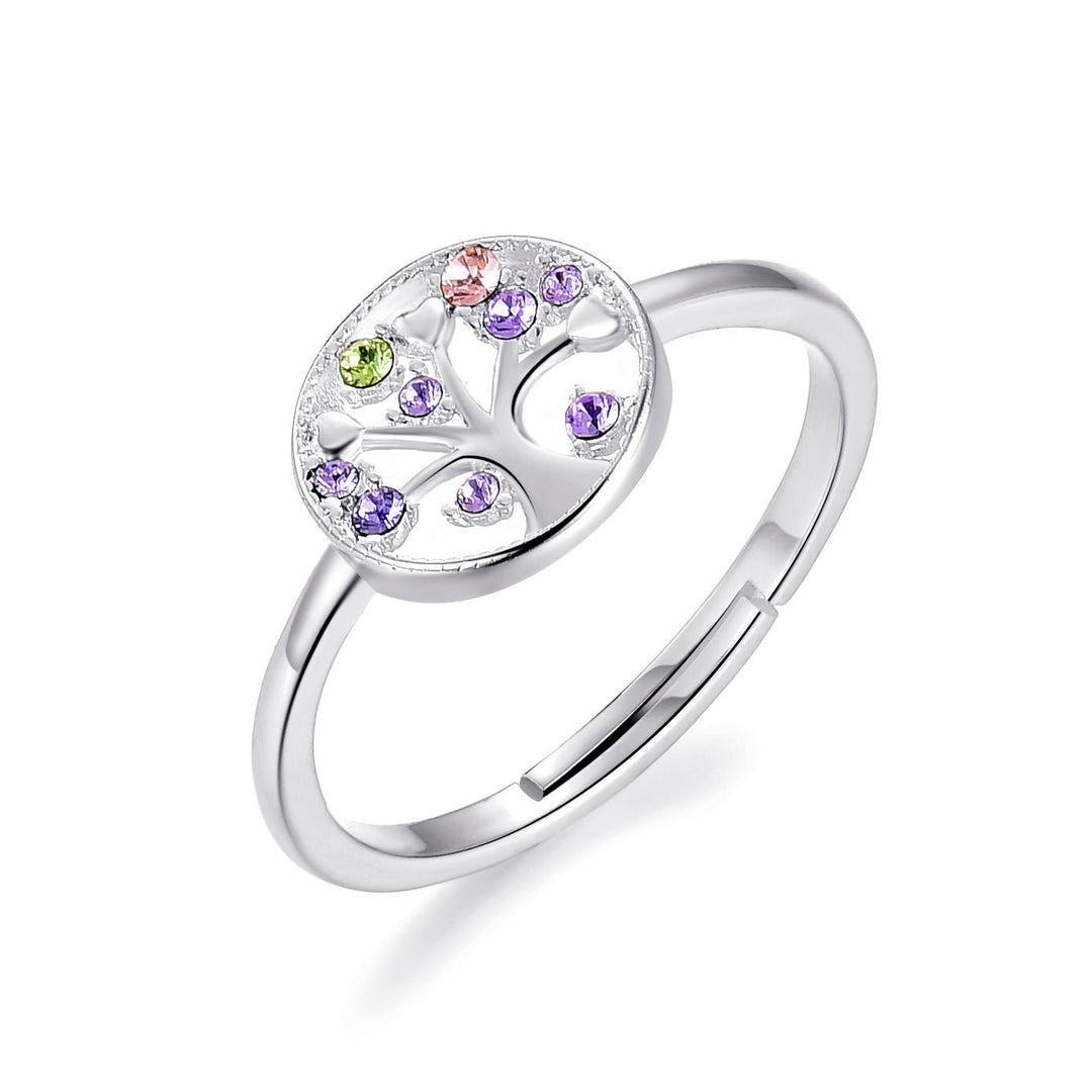 Silver Plated Chakra Tree of Life Ring Created with Zircondia® Crystals - Philip Jones Jewellery
