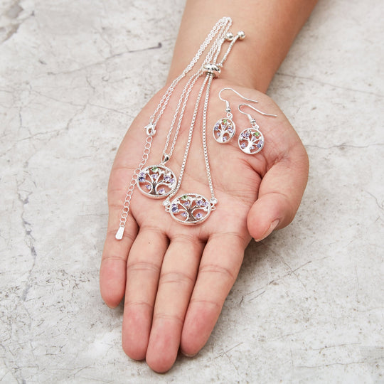Silver Plated Chakra Tree of Life Set Created with Zircondia® Crystals - Philip Jones Jewellery