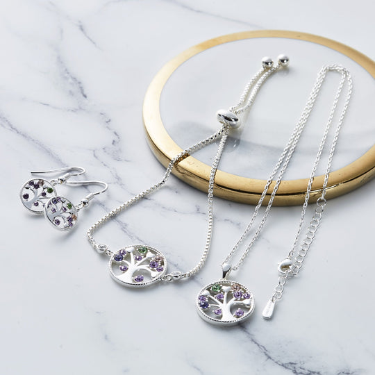 Silver Plated Chakra Tree of Life Set Created with Zircondia® Crystals - Philip Jones Jewellery