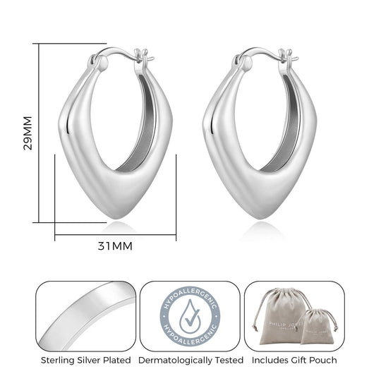 Silver Plated Chunky Hoop Earrings - Philip Jones Jewellery