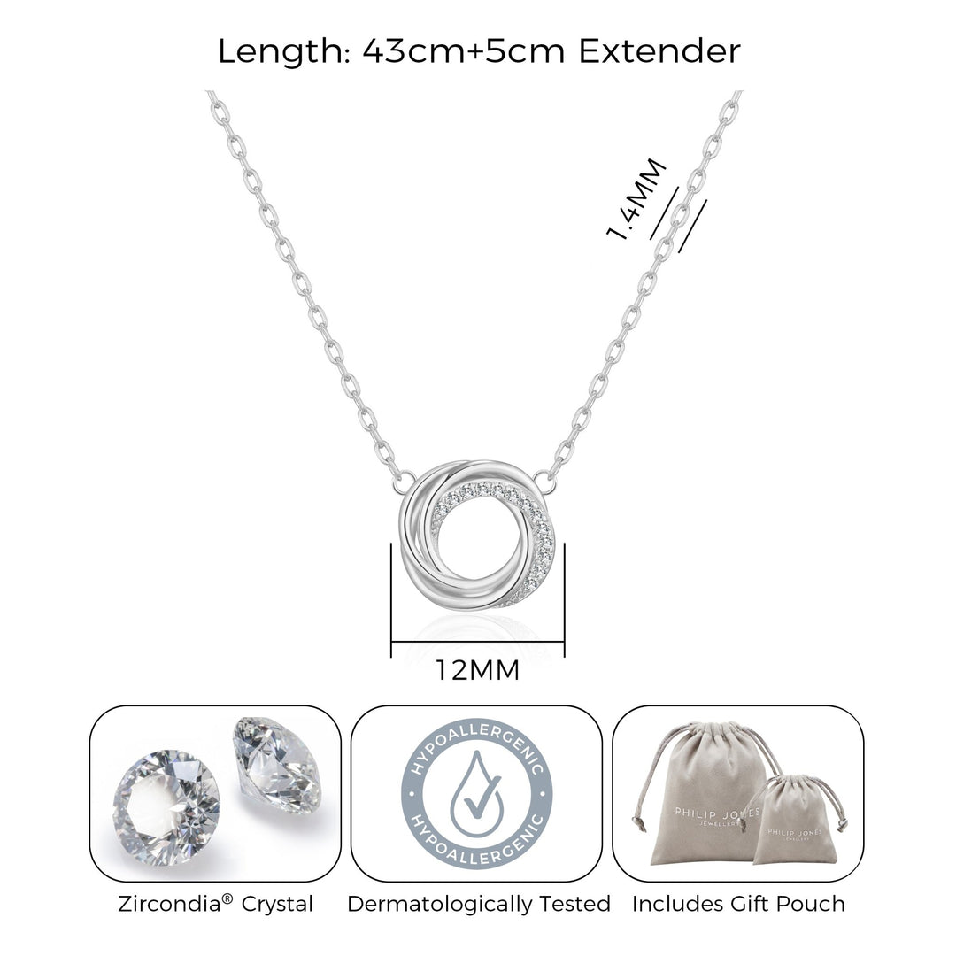 Silver Plated Circle Knot Necklace Created with Zircondia® Crystals - Philip Jones Jewellery