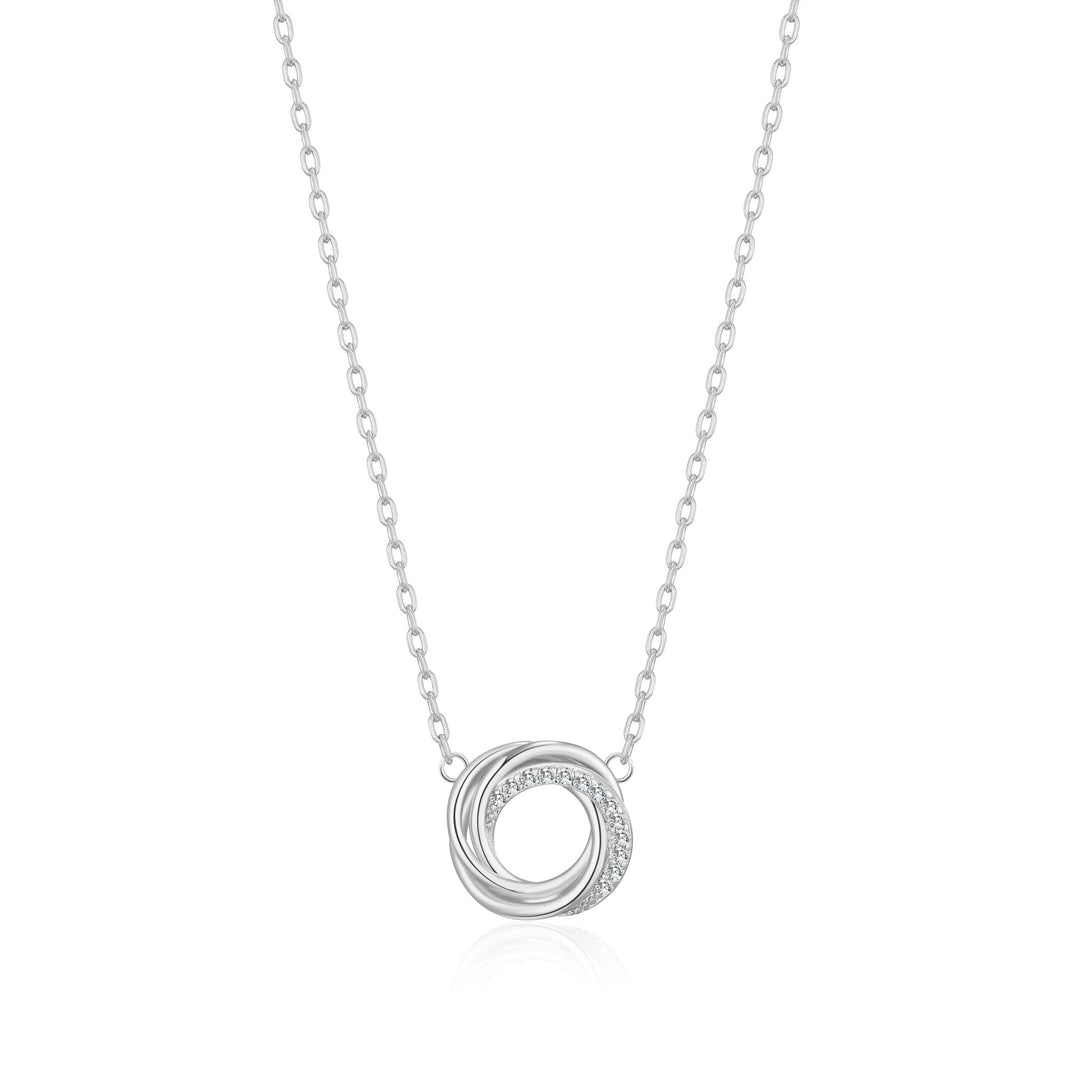 Silver Plated Circle Knot Necklace Created with Zircondia® Crystals - Philip Jones Jewellery