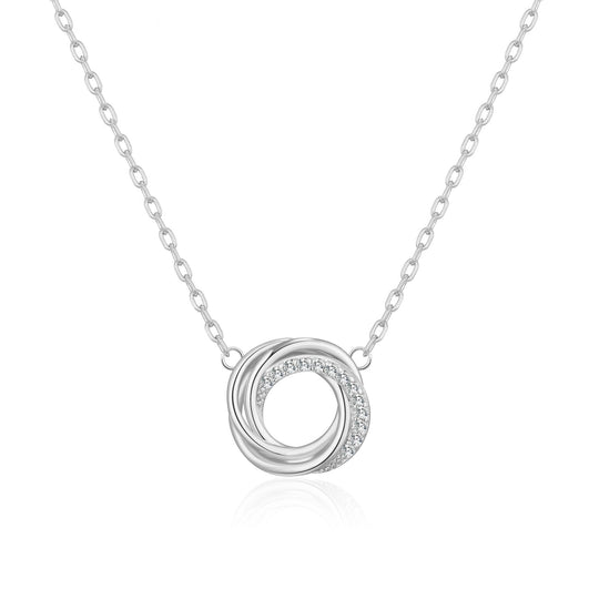 Silver Plated Circle Knot Necklace Created with Zircondia® Crystals - Philip Jones Jewellery
