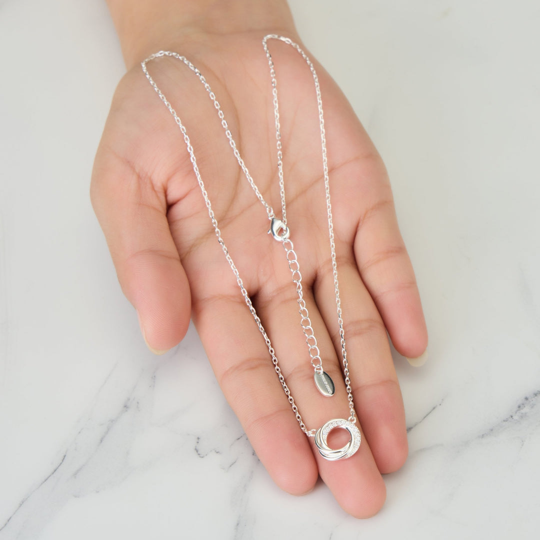 Silver Plated Circle Knot Necklace Created with Zircondia® Crystals - Philip Jones Jewellery