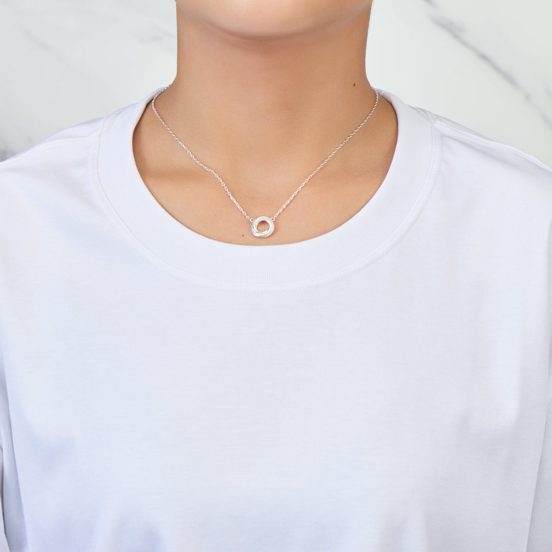 Silver Plated Circle Knot Necklace Created with Zircondia® Crystals - Philip Jones Jewellery