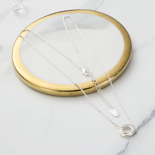 Silver Plated Circle Knot Necklace Created with Zircondia® Crystals - Philip Jones Jewellery