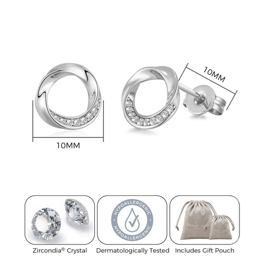 Silver Plated Circle Twist Earrings Created with Zircondia® Crystals - Philip Jones Jewellery