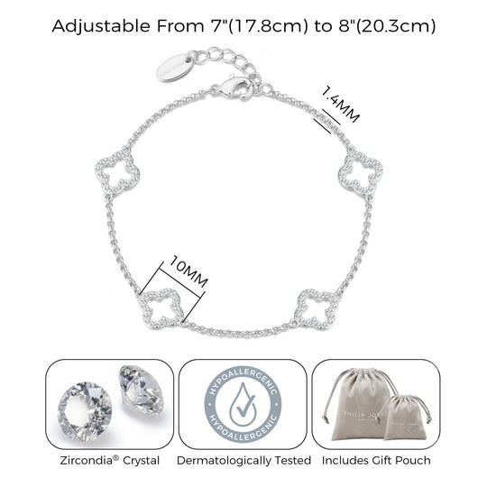 Silver Plated Clover Bracelet Created with Zircondia® Crystals - Philip Jones Jewellery