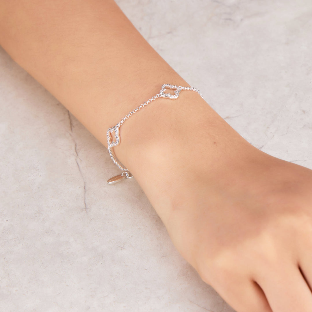 Silver Plated Clover Bracelet Created with Zircondia® Crystals - Philip Jones Jewellery