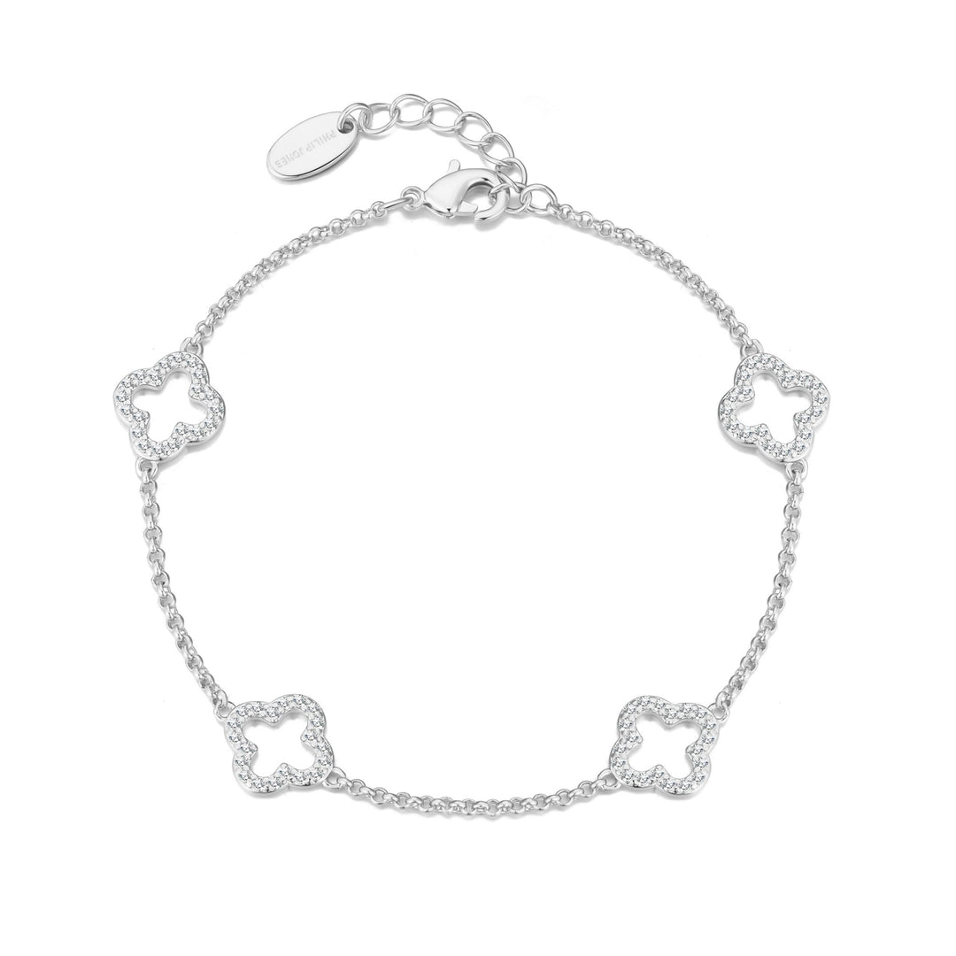 Silver Plated Clover Bracelet Created with Zircondia® Crystals - Philip Jones Jewellery