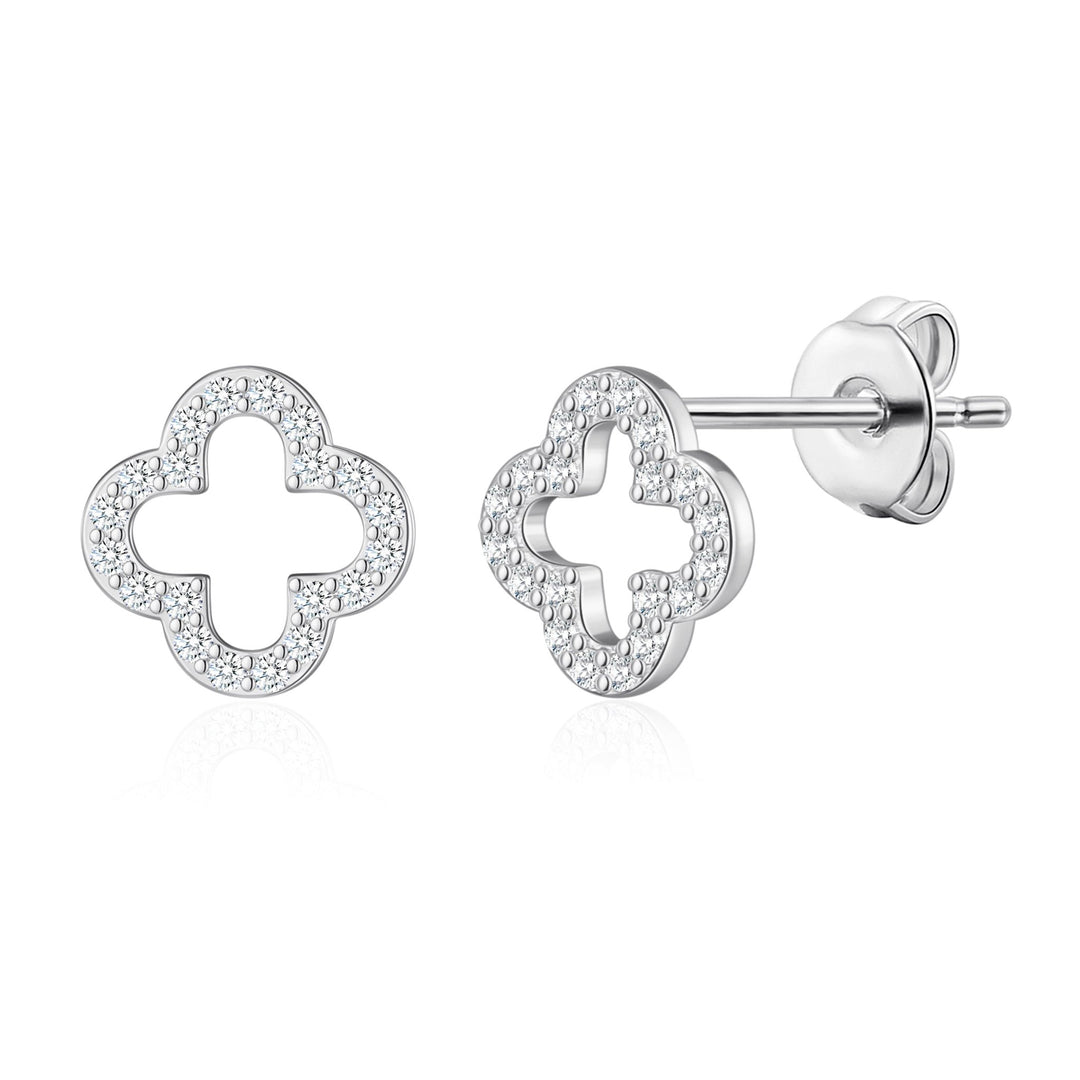 Silver Plated Clover Earrings Created with Zircondia® Crystals - Philip Jones Jewellery