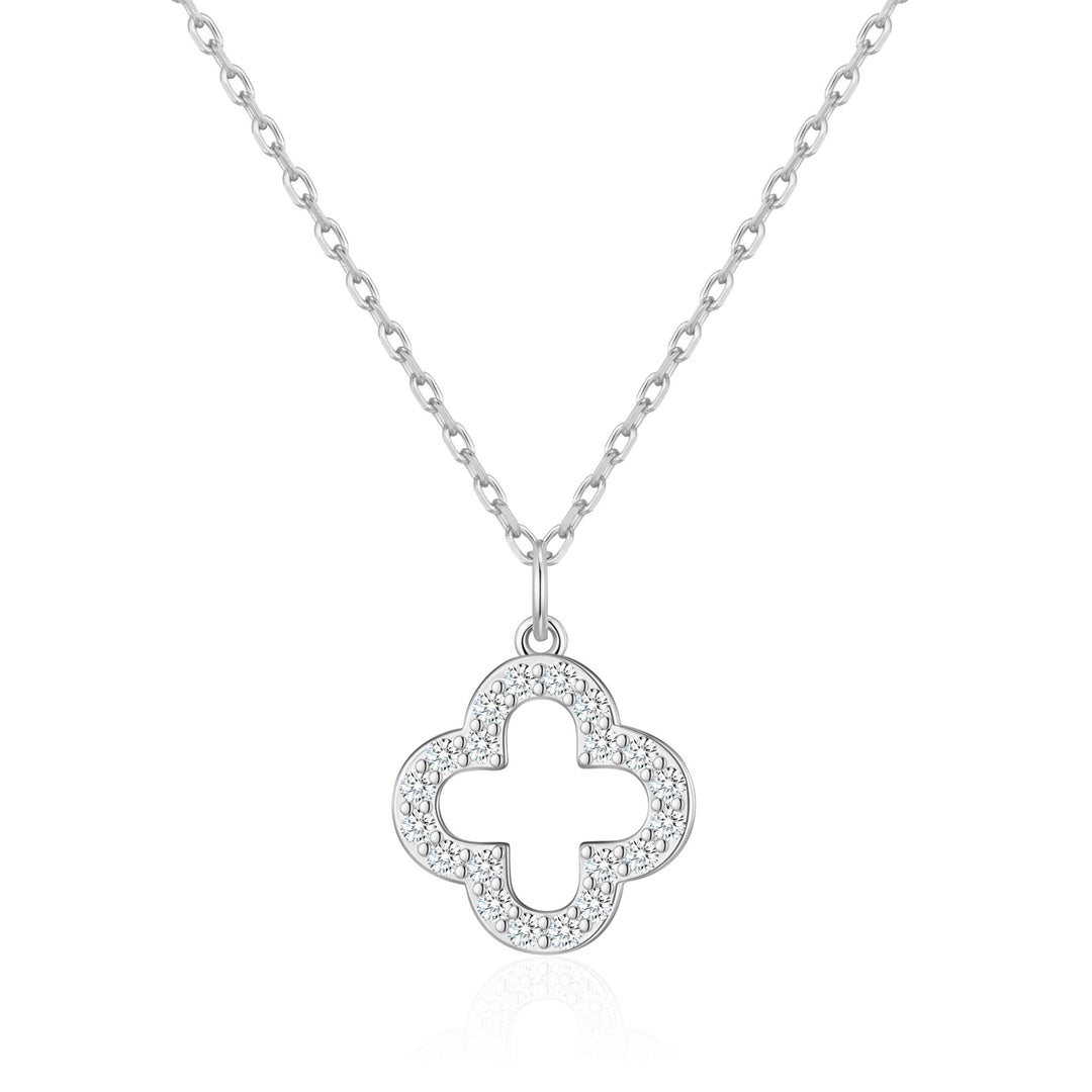 Silver Plated Clover Necklace Created with Zircondia® Crystals - Philip Jones Jewellery