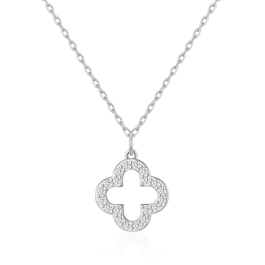 Silver Plated Clover Necklace Created with Zircondia® Crystals - Philip Jones Jewellery