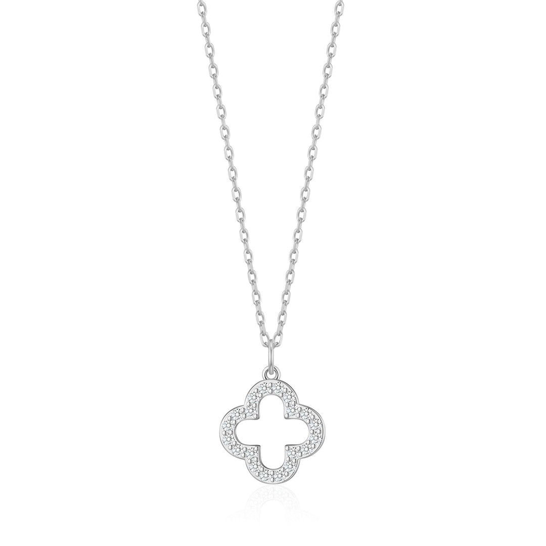 Silver Plated Clover Necklace Created with Zircondia® Crystals - Philip Jones Jewellery