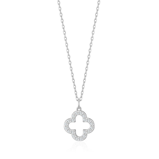 Silver Plated Clover Necklace Created with Zircondia® Crystals - Philip Jones Jewellery