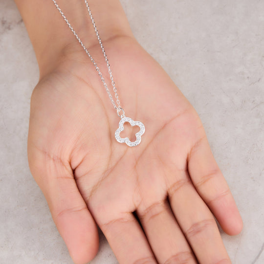 Silver Plated Clover Necklace Created with Zircondia® Crystals - Philip Jones Jewellery