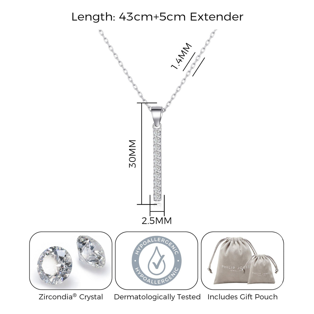 Silver Plated Crystal Bar Drop Necklace Created with Zircondia® Crystals - Philip Jones Jewellery
