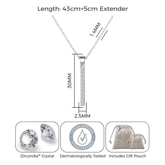 Silver Plated Crystal Bar Drop Necklace Created with Zircondia® Crystals - Philip Jones Jewellery
