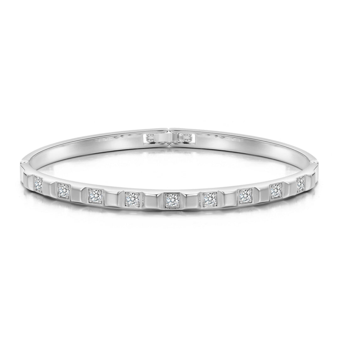 Silver Plated Cubic Bangle Created with Zircondia® Crystals (7 Inch) - Philip Jones Jewellery