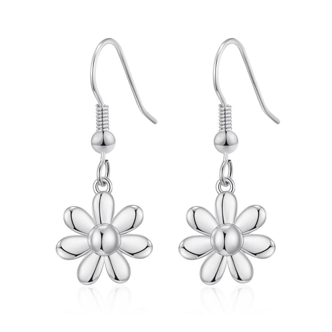Silver Plated Daisy Drop Earrings - Philip Jones Jewellery