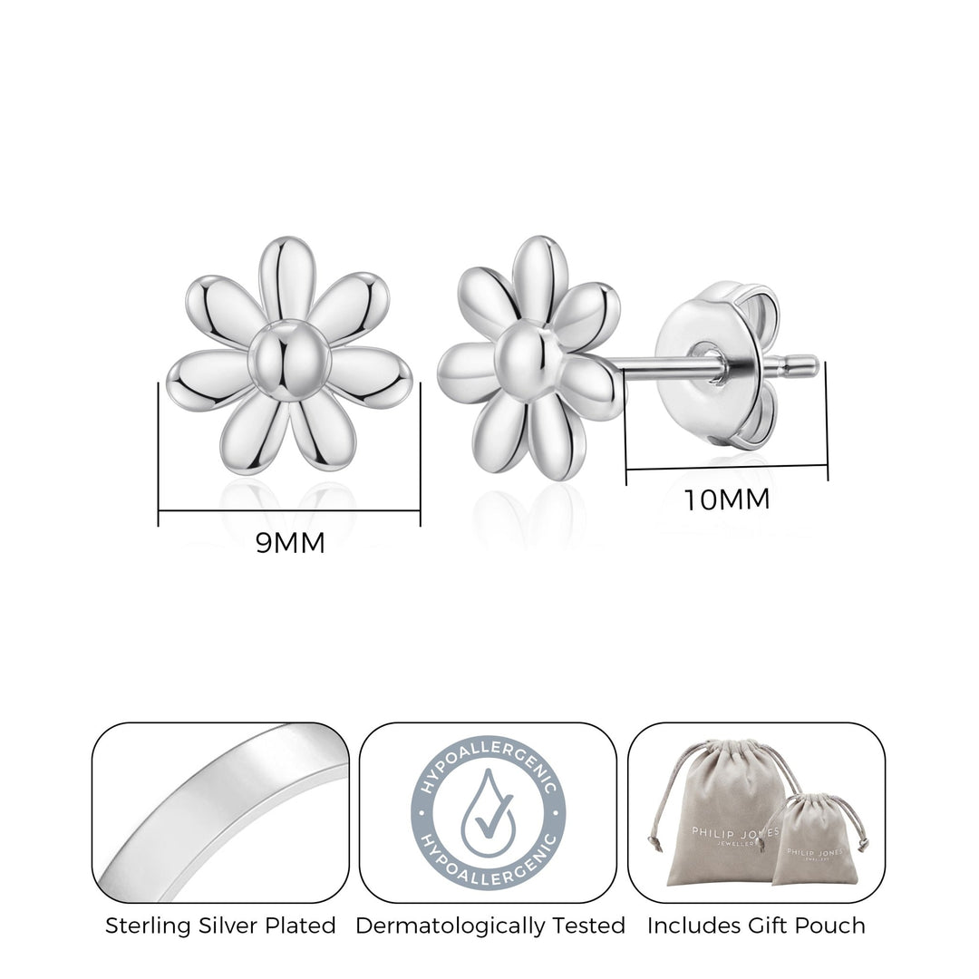 Silver Plated Daisy Earrings - Philip Jones Jewellery