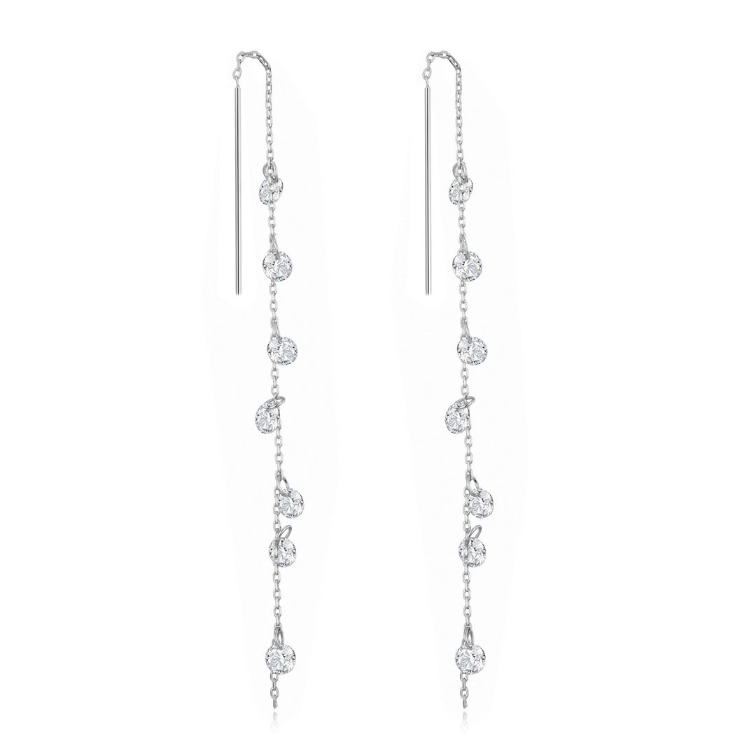 Silver Plated Dangle Thread Earrings Created with Zircondia® Crystals - Philip Jones Jewellery