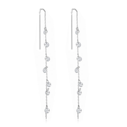 Silver Plated Dangle Thread Earrings Created with Zircondia® Crystals - Philip Jones Jewellery