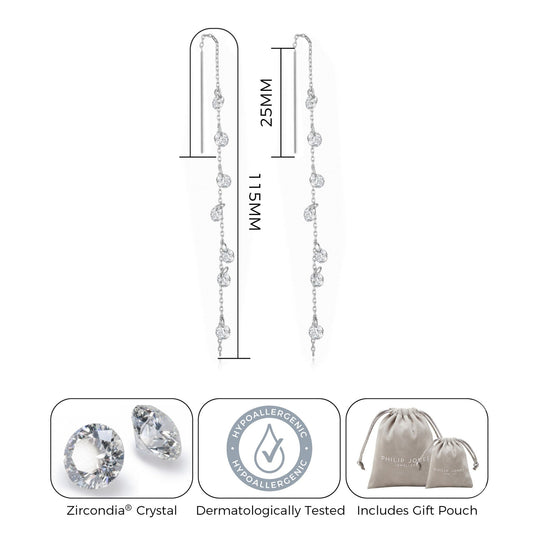 Silver Plated Dangle Thread Earrings Created with Zircondia® Crystals - Philip Jones Jewellery