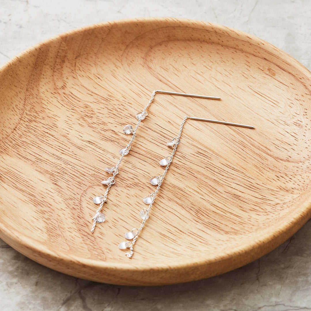 Silver Plated Dangle Thread Earrings Created with Zircondia® Crystals - Philip Jones Jewellery